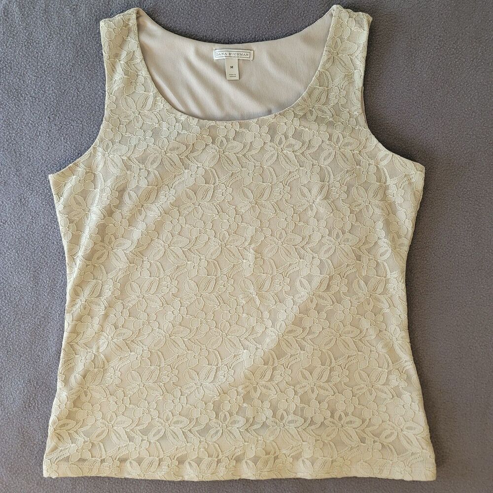 Dana Buchman Tan Lined Lace Tank Top sz M